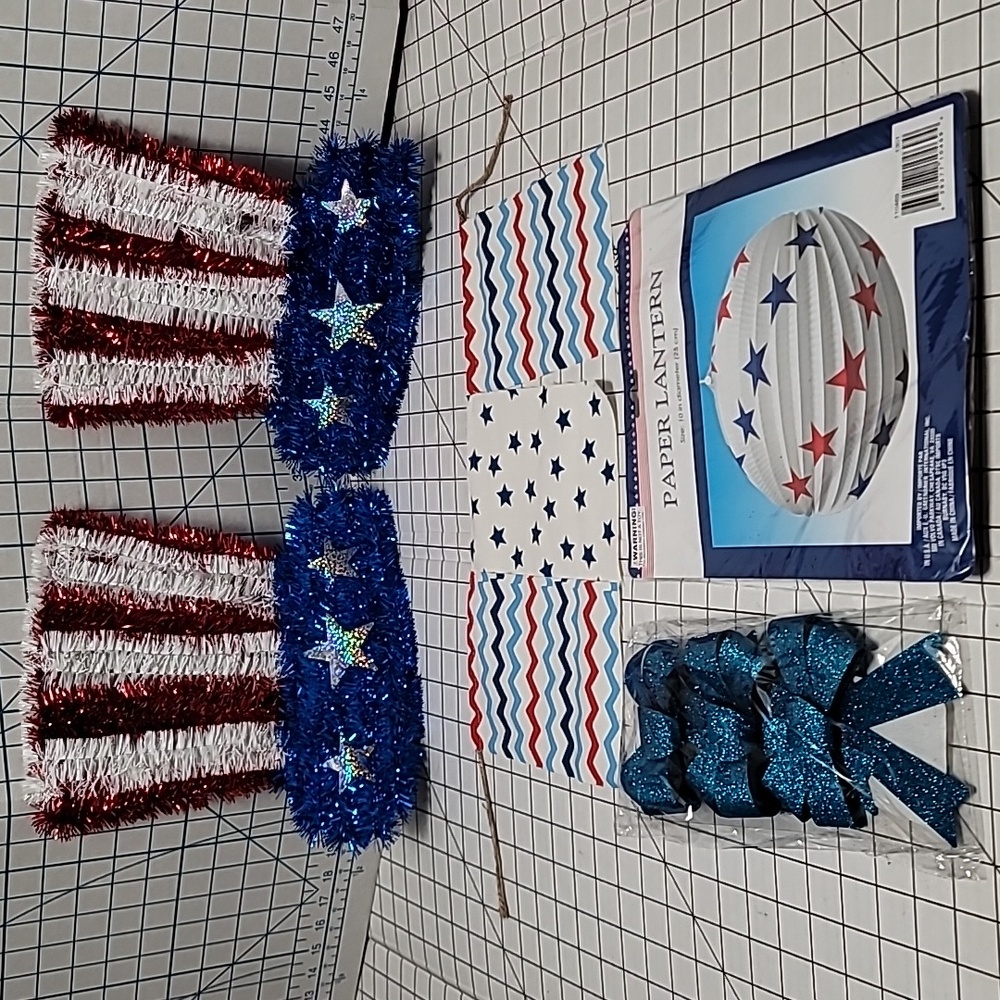 Patriotic Bundle, Paper Lantern 10", 3 Blue Bows, 2‎ Red/White/Blue Hats, Flags